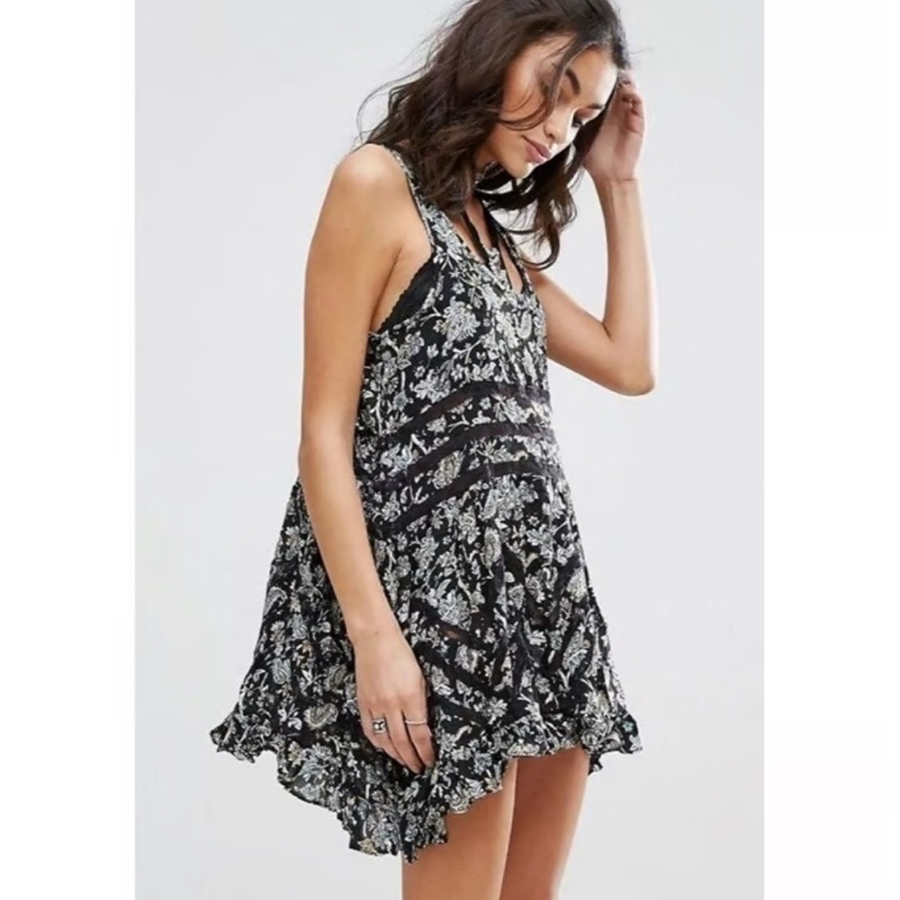 Free People paisley Voile and Lace Trapeze Slip Dress